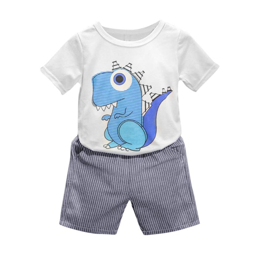 Boys clothing set Kid clothes Boys Cartoon dinosaur Printing T-shirt Short striped Pants Clothes Set short sleeve boy set