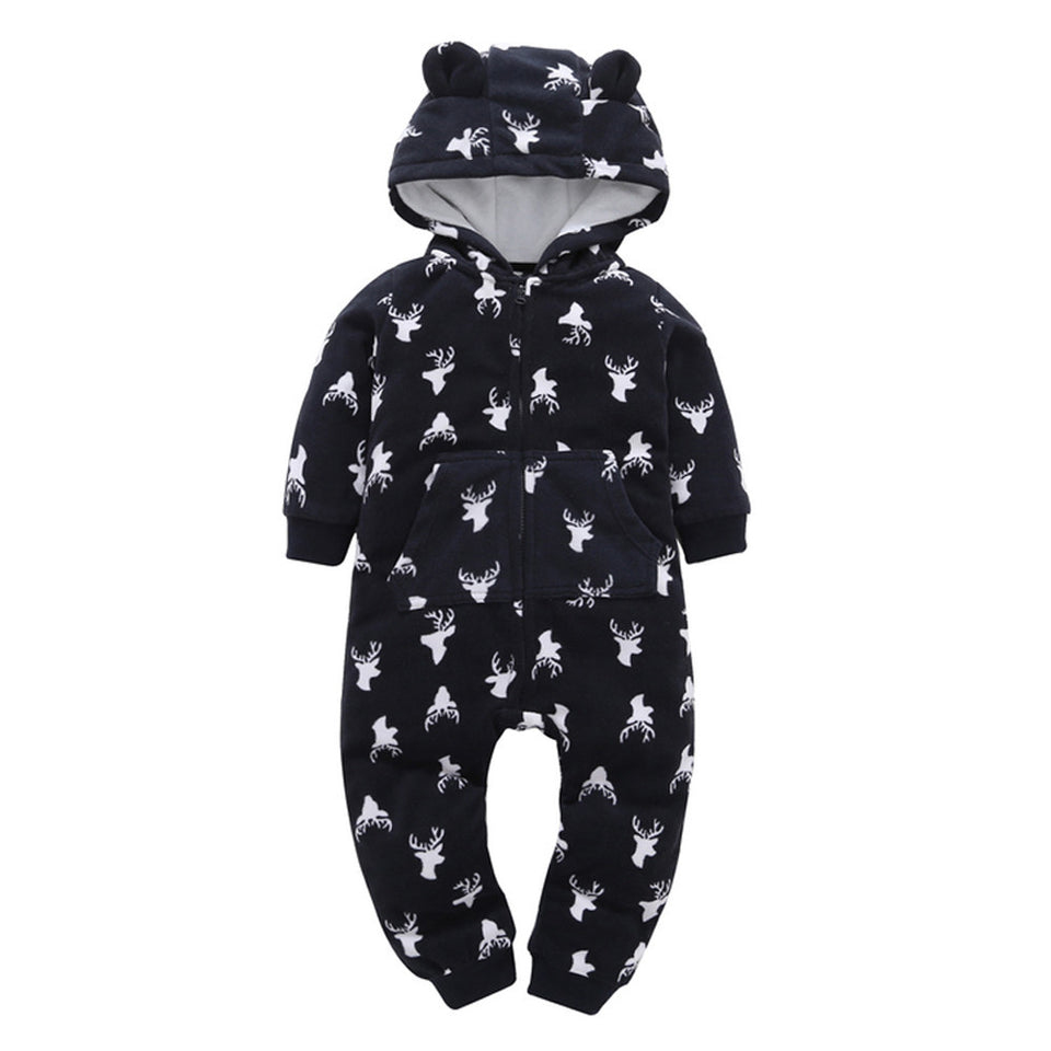 2017 winter warm baby clothes Infant Baby Boys Girls Thicker Animal Print Hooded Romper Jumpsuit Outfit Kid Clothes soft 6-24M