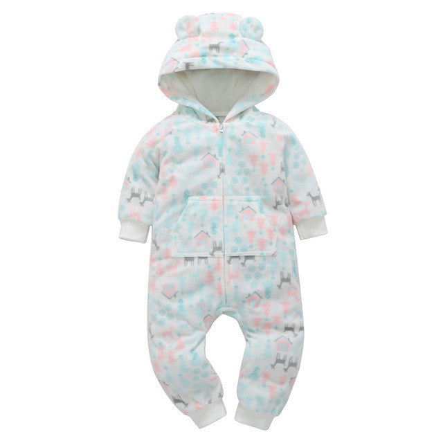 2017 winter warm baby clothes Infant Baby Boys Girls Thicker Animal Print Hooded Romper Jumpsuit Outfit Kid Clothes soft 6-24M