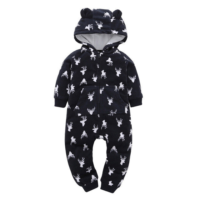 2017 winter warm baby clothes Infant Baby Boys Girls Thicker Animal Print Hooded Romper Jumpsuit Outfit Kid Clothes soft 6-24M
