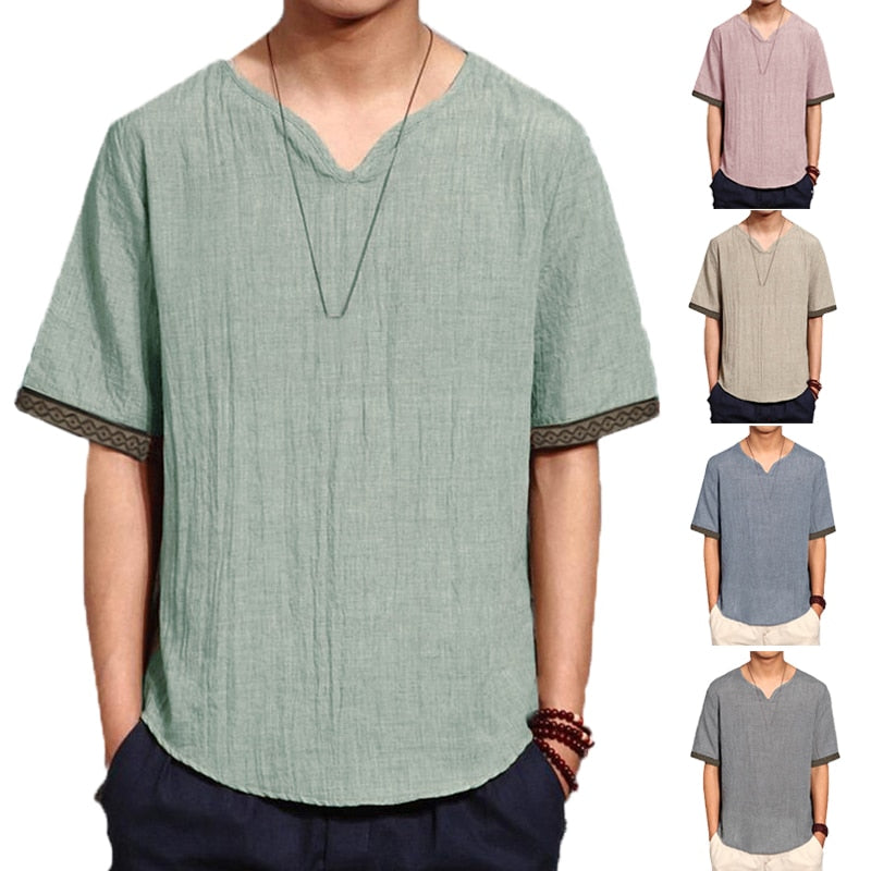 INCERUN Summer Linen Shirts Men Chinese Culture Men's Shirt Slim Short Sleeve Linen camisa masculina Men XXL Breathable Shirt