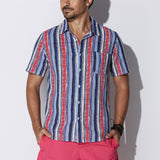 Plus Size 5XL Men's Shirts Short Sleeve Nepal Boho Dress Shirt Striped Cotton Shirt Loose Turn Down Collar Camisa Hawaiian Tee
