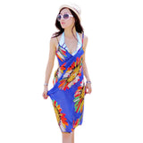 Women Dress Bohemian Halter Strapped Sleeveless Mini Thin Printing Sexy Bodycon Club Dress