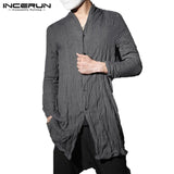 Retro New Mens Shirt Long Shirts Pleated Traditional Open Stitch Outwear Hombre Camisas Masculina Hiphop Cardigan Mens Clothing