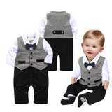 Toddler Baby Boy Long sleeves Plaid Vest Tie Outfits Kid Clothes Romper Jumpsuit