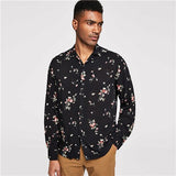 SHEIN Men Black Botanical Floral Print Buttoned Shirt Casual Cotton Long Sleeve Tops Clothing Autumn Highstreet Blouse