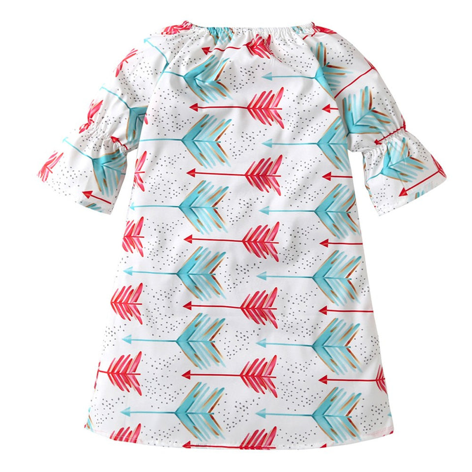 Newborn Infant Baby Girl Kid Clothes Arrow Print  A-Line Princess Outfit Dress