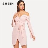 SHEIN Multicolor Office Lady Bell Sleeve Flounce Sleeve Floral Ruffle Lace High Waist Dress Autumn Workwear Women Dresses
