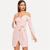 SHEIN Multicolor Office Lady Bell Sleeve Flounce Sleeve Floral Ruffle Lace High Waist Dress Autumn Workwear Women Dresses