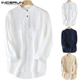 2018 Autumn Shirts Dress Male Button Up Three Quarter Sleeve Loose Fit Male Tops Men Cotton Shirts Camisa Chemise Men Clothing