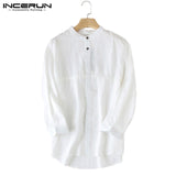 2018 Autumn Shirts Dress Male Button Up Three Quarter Sleeve Loose Fit Male Tops Men Cotton Shirts Camisa Chemise Men Clothing